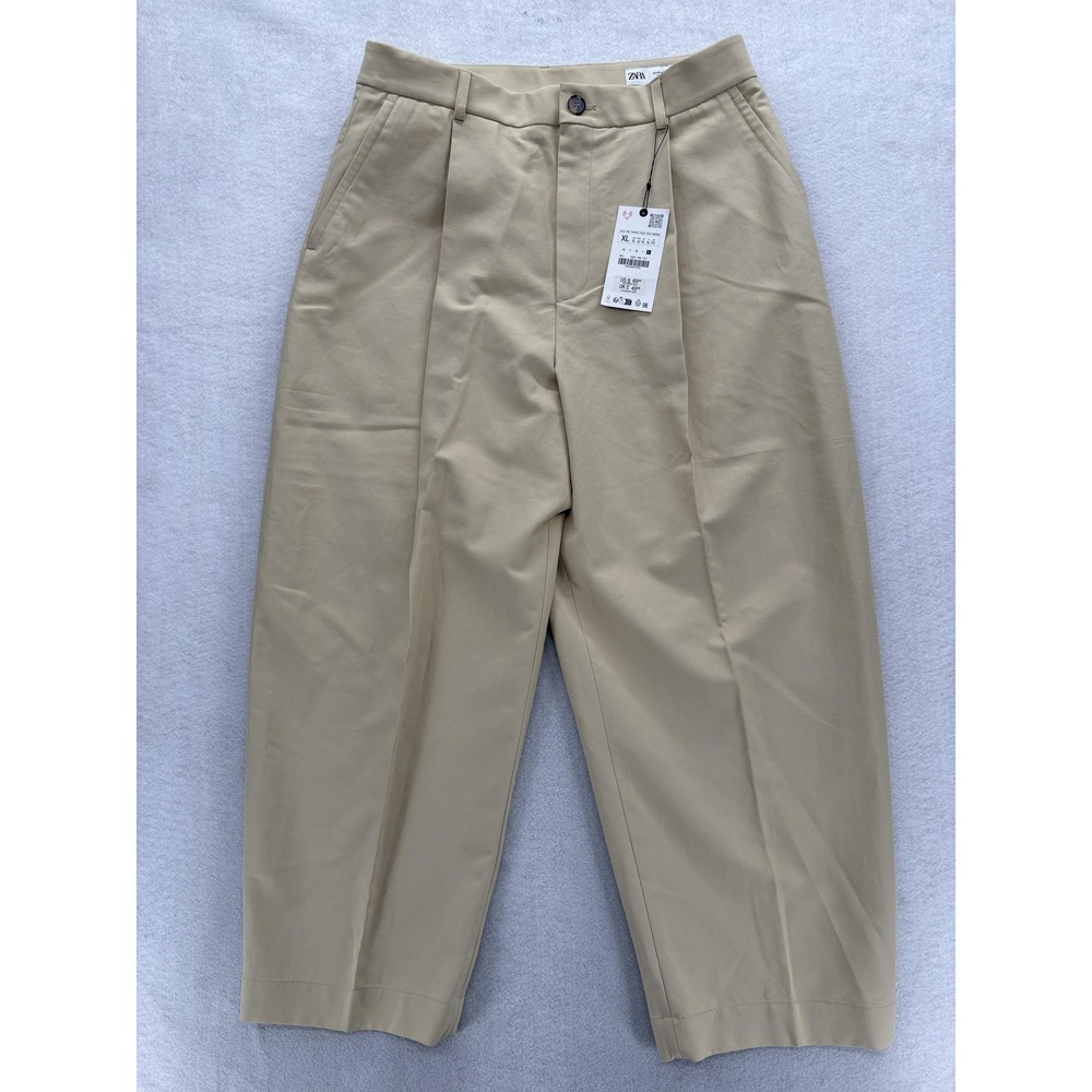 Zara Beige Wide-Leg Cropped Trousers